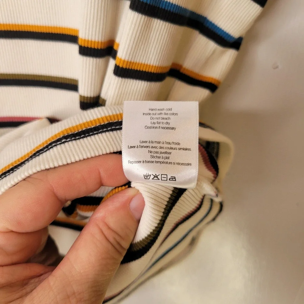 Veronica Beard Jean MultiColor Striped Ruffle Sleeve Ribbed Top Preppy Coastal S - Picture 9 of 15